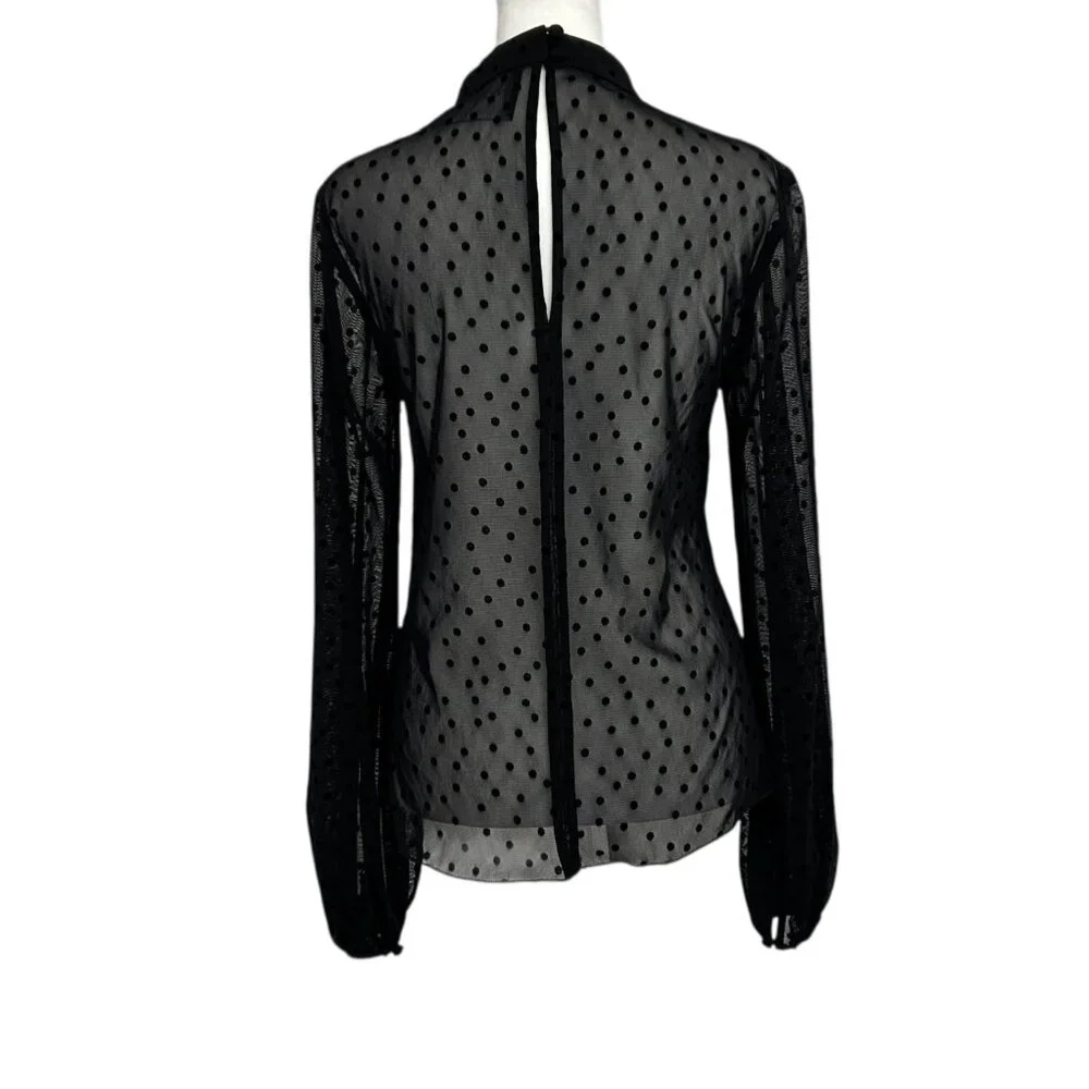 Nicholas Black Velvet Polka Dot Mesh Sheer Choker Blouse Top‎ (XS)